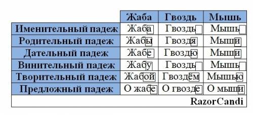 Выпиши из орфографического словарика по четыре существительных 1-го 2-го 3-го склонения просклоняй п