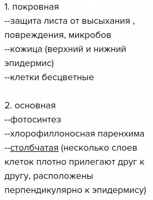 Таблица клеточное строение листа 1 название. 2 ткань . 3 функции