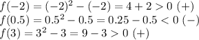 f(-2)=(-2)^2-(-2)=4+20 ~(+)\\f(0.5)=0.5^2-0.5=0.25-0.50~(+)