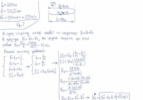 Катер имеющий собственную скорость 90 км/ч проходит от кормы к носу прохода и назад за 37,5 с. опред