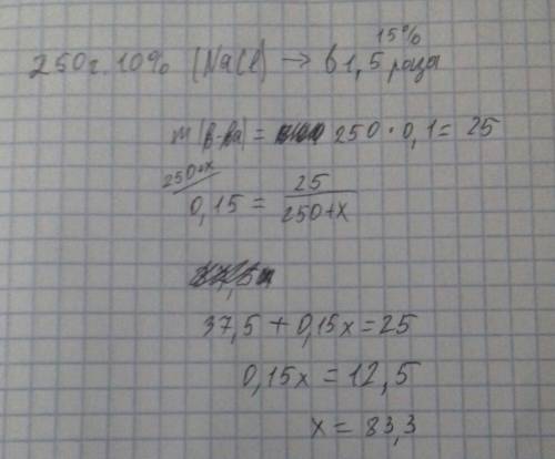 Какую массу хлорида натрия следует добавить к 250 г его 10%-ного раствора,чтобы массовая доля соли у