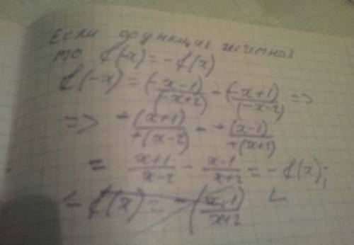 Докажите что функция нечётная если f(x)= x-1/x+2 - x+1/x-2