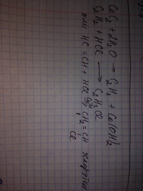 Напишите уравнение реакций по схеме: карбид кальция--> ацителен--> хлорэтен