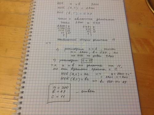 Найдите натуральные числа a b и c если известно что наименьшее общее кратное чисел a и b равно 9800