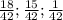 \frac{18}{42} ; \frac{15}{42} ; \frac{1}{42}