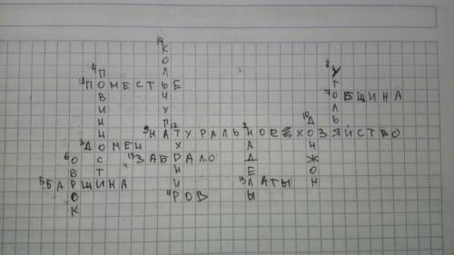 Составить кроссворд из 15 слов. вот эти слова: 1поместье 2наделы 3домен 4повинности 5барщина 6оброк