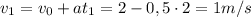 v_1=v_0+at_1=2-0,5\cdot 2=1m/s