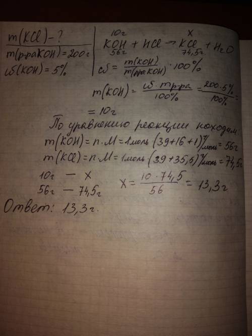 Найти массу соли которая получится при взаимодействии соляной кислоты с 200 г 5% раствора гидроксида