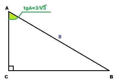 Втреугольнике авс угол с равен 90 градусам, ав=8, tg a=3/корень из 3. найдите ас. с описанием