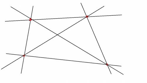 Даны 4 точки так, что никакие три из них не лежат на одной прямой. через каждые 2 точки проведена пр