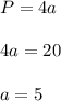 P = 4a \\ \\ 4a = 20 \\ \\ a = 5