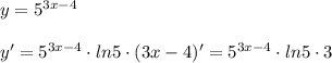 y=5^{3x-4}}\\\\y'=5^{3x-4}\cdot ln5\cdot (3x-4)'=5^{3x-4}\cdot ln5\cdot 3