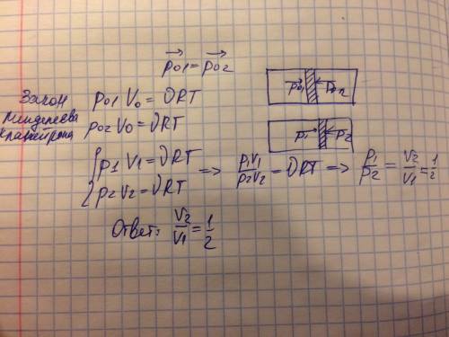 Вцентре горизонтально расположенного цилиндра,закрытого с обеих сторон,находится поршень.давление га