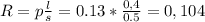 R=p \frac{l}{s}=0.13* \frac{0,4}{0.5} =0,104