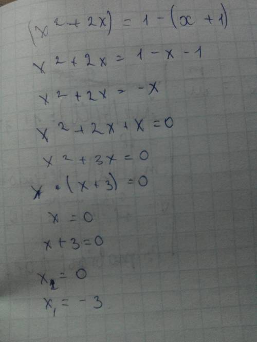 Решите графически уравнение |x^2+2x|=1-|x+1| и выполните проверку подстановкой