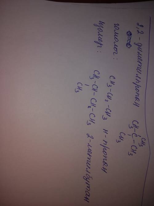 Составьте формулу одного гомолога и одного изомера для вещества: 2,2-диметилпропан