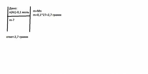 Решите полностью: чему равна масса 0,1 моль алюминия. решите . мне нужно решение а не просто ответ