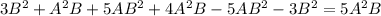 3B^2+A^2B+5AB^2+4A^2B-5AB^2-3B^2=5A^2B