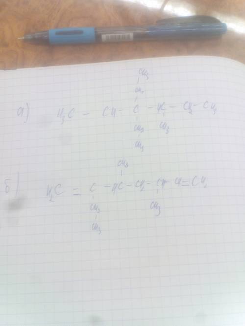 Составьте структурные формулы a)4-метил-3,3-диэтилгексан-1 б)3,5-диметил-2-этилгептадиен-1,6