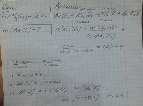 Вычислите массу хлорида натрия, который образуется при взаимодействии хлорида бария с сульфатом натр