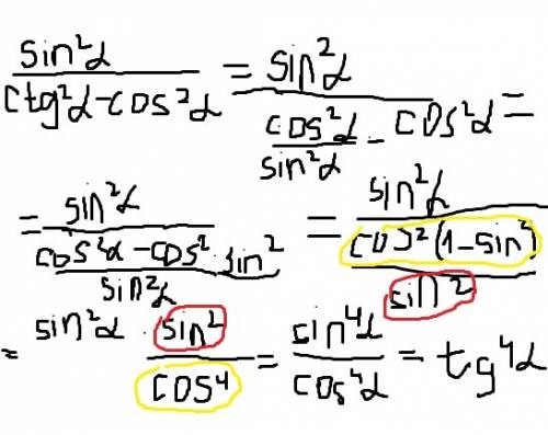 Sin квадрате альфа разделить ctg квадрате альфа минус cos квадрате альфа