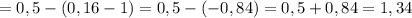 =0,5 - (0,16 - 1) = 0,5-(- 0,84) = 0,5 + 0,84= 1,34