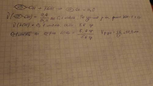 Какой объём 10%-ного раствора кон с плотностью 1,1 г/мл необходим для полной нейтрализации 9,4 г фен