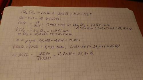 Необходимое количество карбоната натрия добавили к 120 г раствора 15%-ной соляной кислоты. определит