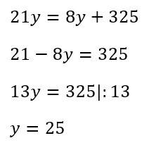 Определи значение буквы y, при котором выражение 25y больше 7y на 396.