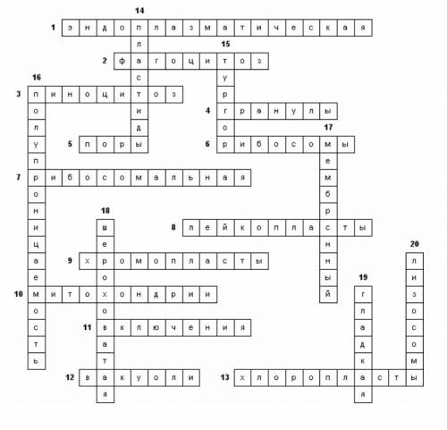 Составить кроссворд на тему органоиды растительной клетки