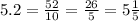 5.2=\frac{52}{10}= \frac{26}{5}= 5 \frac{1}{5}