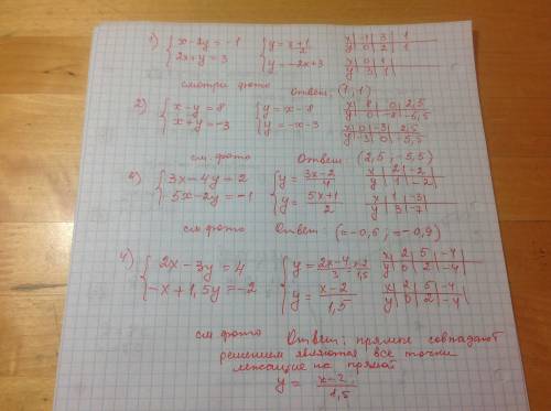 Решите систему уравнений графическим х-2у=-1, {2х+у=3; 2){х-у=8, {х+у=-3; 3){3х-4у=2, {5х-2у=-1; 4){