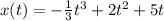 x(t)=- \frac{1}{3} t^3+2t^2+5t