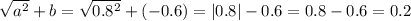 \sqrt{a^2}+b= \sqrt{0.8^2}+(-0.6)=|0.8|-0.6=0.8-0.6=0.2