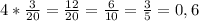 4* \frac{3}{20}= \frac{12}{20}= \frac{6}{10}= \frac{3}{5}=0,6