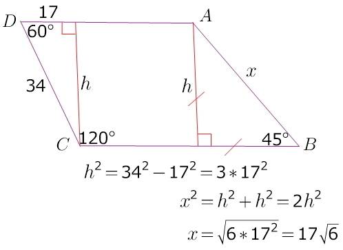 Найдите боковую сторону ab трапеции abcd, если углы abc u bcd равны соответственно 45° и 120° градус
