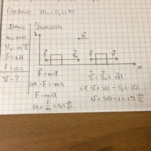 Тело массой 20 кг движется со скоростью 20 м\с. на него начинает действовать в направлении противопо