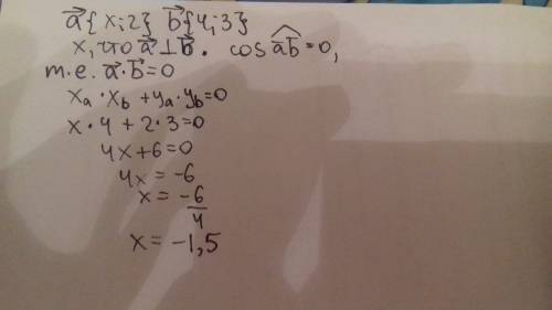 Даны векторы a{x; 2} и b{4; 3}. при каком значении x эти векторы перпендикулярны