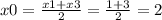 x0 = \frac{x1 + x3}{2} = \frac{1 + 3}{2} = 2