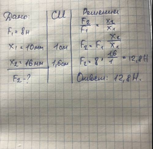 Под действием силы 8 н пружинка растянулась на 10 мм. какой груз надо подвесить к этой же пружинке,