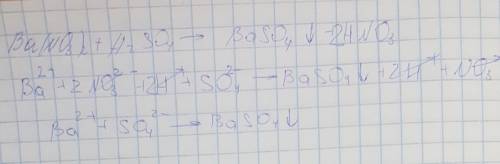 Написать уравнение реакции обмена в 3 стадии в молекулярном, ионном и сокращенном виде ba(no3)2+h2so