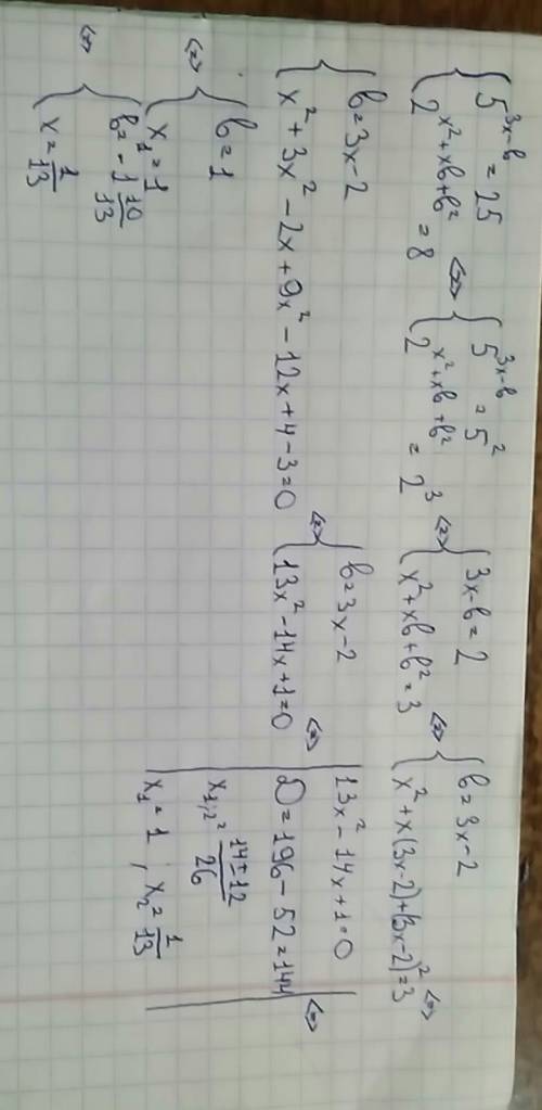 Решить систему уравнений: 5ˣ⁺²ᵇ =125 2ˣ²⁺³ˣᵇ⁻ᵇ² =8