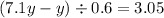 (7.1y - y) \div 0.6 = 3.05