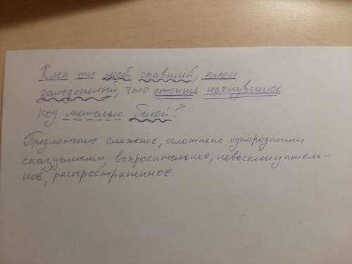 Синтаксический разбор предложения: клен ты мой попавший, клен заледенелый, что стоишь нагнувшись под