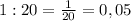 1:20= \frac{1}{20}=0,05