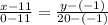 \frac{x- 11 }{0-11} = \frac{y- (-1) }{20-(-1)}