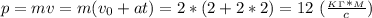 p=mv=m(v_0+at)=2*(2+2*2)=12\ ( \frac{_K_\Gamma*_M}{c})