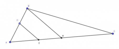 Відрізок bm - медіана трикутника abc, відрізок de - середня лінія трикутника abm. чому дорівнює площ