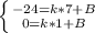 \left \{ {{-24=k*7+B} \atop {0=k*1+B}} \right.