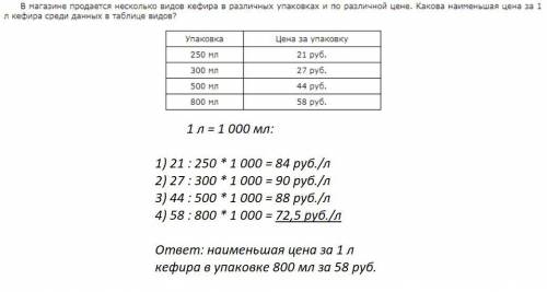 Вмагазинах продается несколько видов кефира в различных упаковках и по различной цене какова наимень